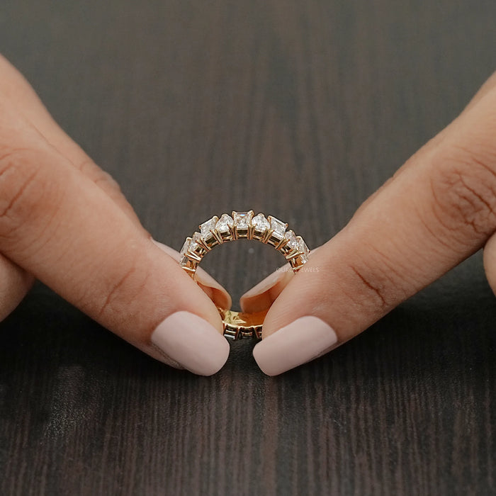 Tapered Baguette and Pear Diamond Half Eternity Wedding Band 