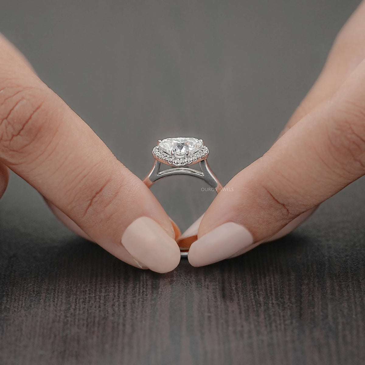 Heart Cut Lab Diamond Solitaire Halo Engagement Ring Rings