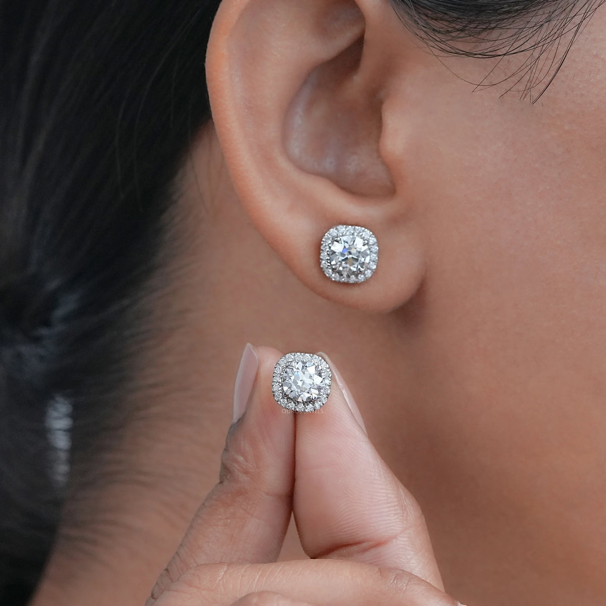 Old European Round Cut Halo Stud Earrings Earring