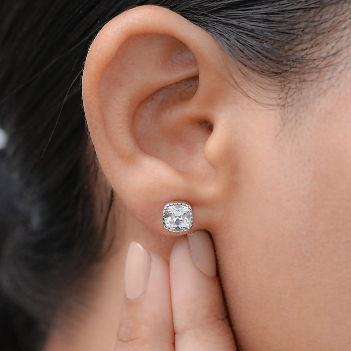 Square Old Mine Cushion Diamond Milgrain Stud Earrings