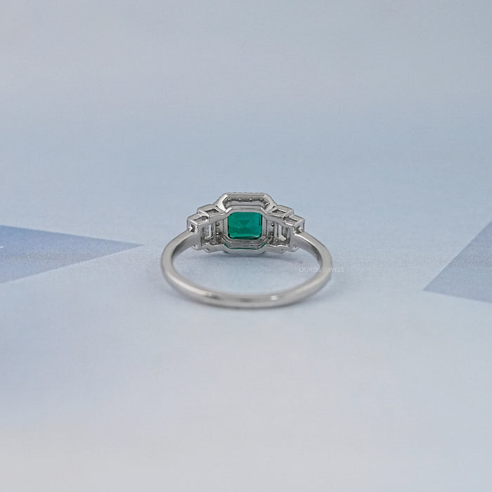 Green Asscher Gemstone Halo Diamond Engagement Ring