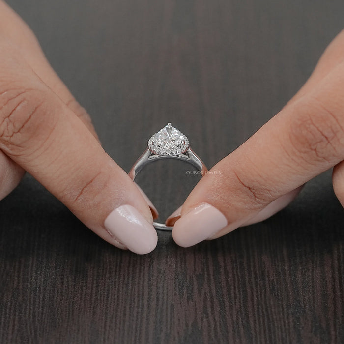 Pear Lab Diamond Halo Solitaire Engagement Ring