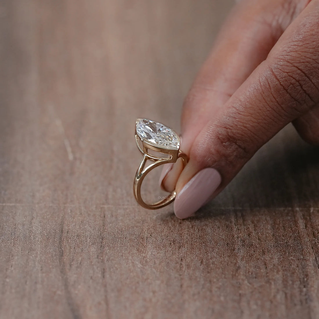 Marquise Lab Diamond Half Bezel Set Split Shank Ring Rings