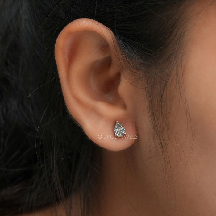 Pear Moss Agate Diamond Stud Earrings
