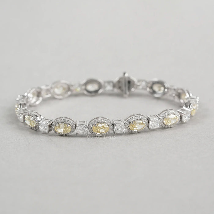 Yellow Oval Cut Halo Diamond Tennis Bracelet