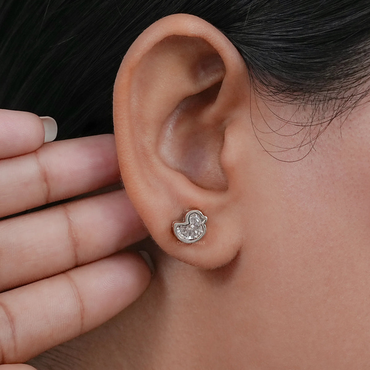 Duck Cut Lab Diamond Bezel Set Stud Earrings Earring