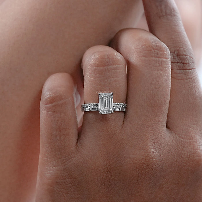 Emerald Cut Diamond & Baguette Wedding Band