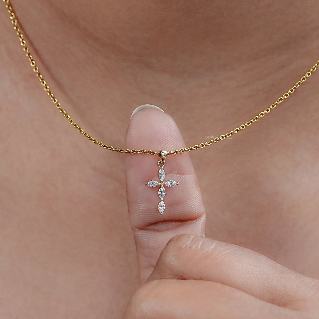 Marquise Cut Lab Grown Diamond Cross Pendant Necklaces