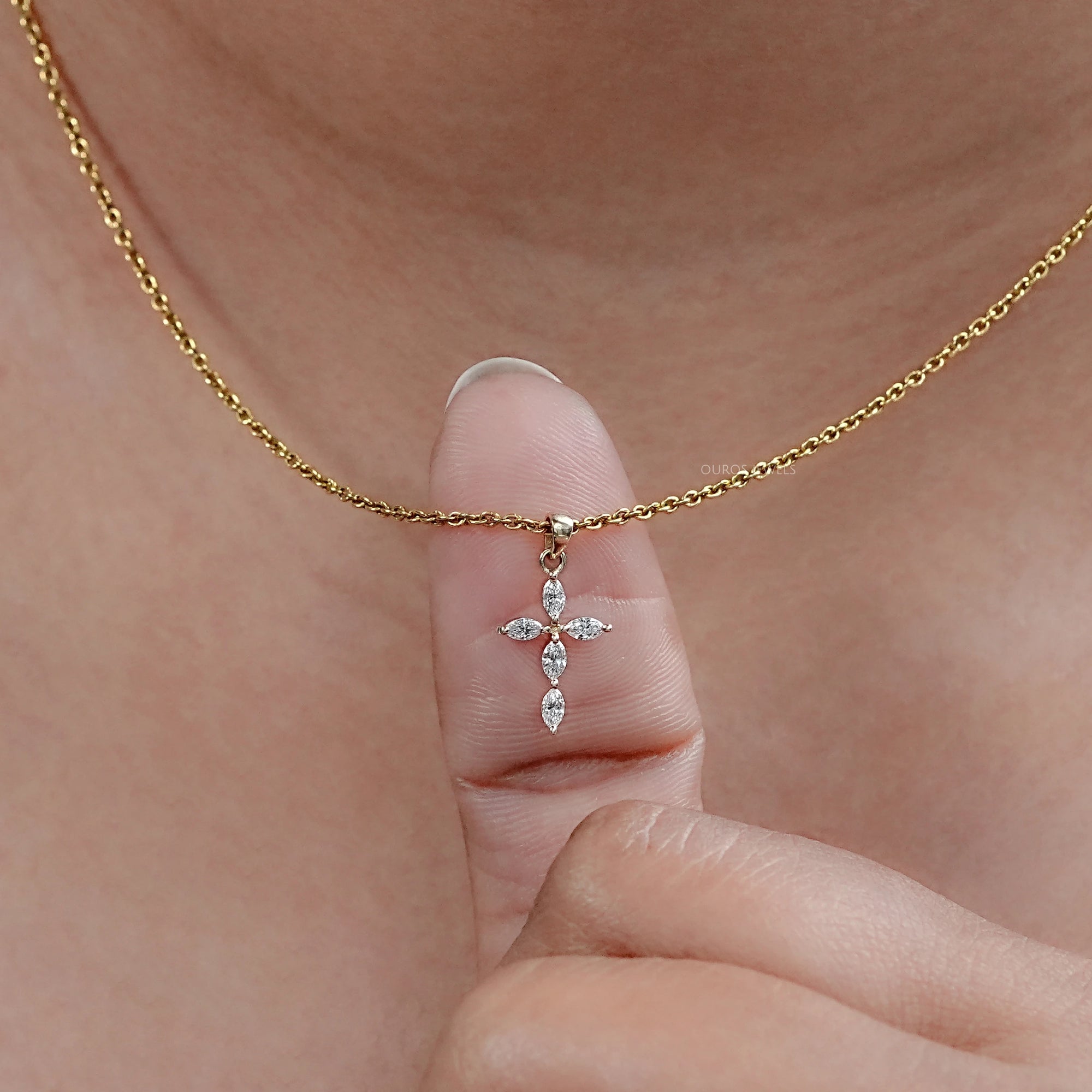 Marquise Cut Lab Grown Diamond Cross Pendant Necklaces