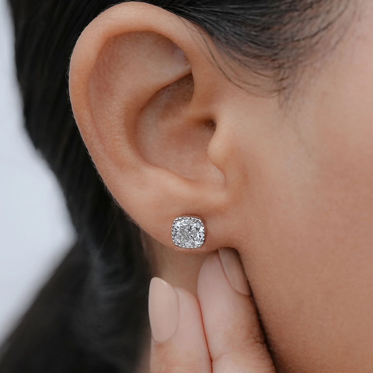 Milgrain Cushion Lab Grown Diamond Stud Earrings Earrings