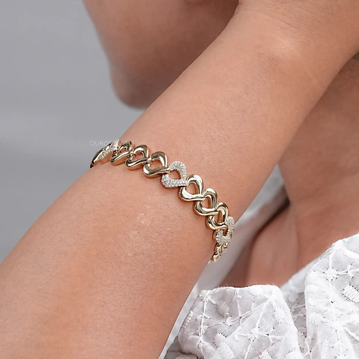 Pave Diamond Open Heart Link Bracelet