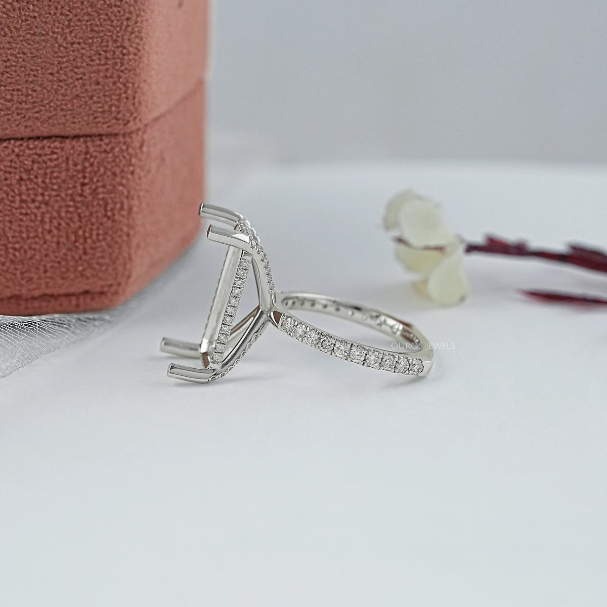 Emerald Shape Hidden Halo Semi Mount Ring Ring