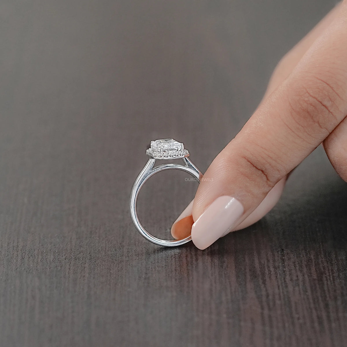 Radiant Lab Diamond Solitaire Halo Engagement Ring Rings