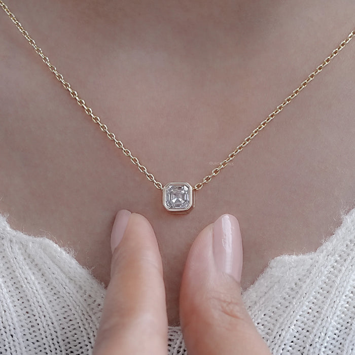 Unique Asscher Cut Diamond Bezel Pendant