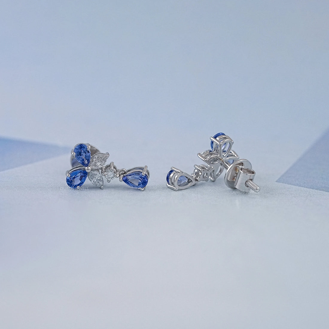 Sapphire Pear And Marquise Lab Diamond Drop Earrings Earrings