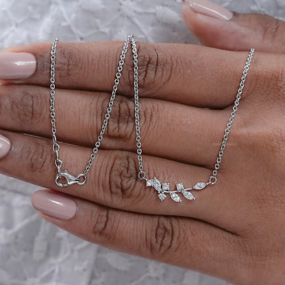 Marquise Cut Lab Diamond Leaf Pendant Necklaces