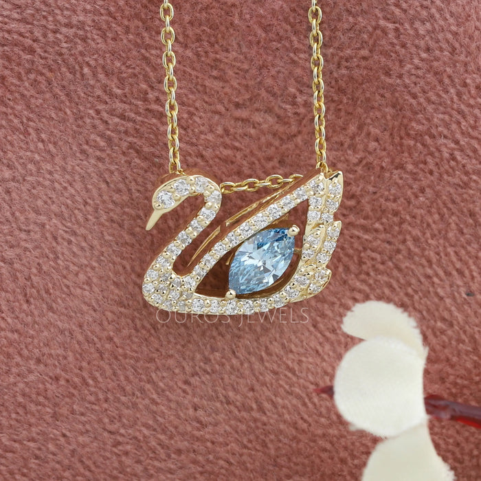 Blue Marquise Diamond Dancing Swan necklace