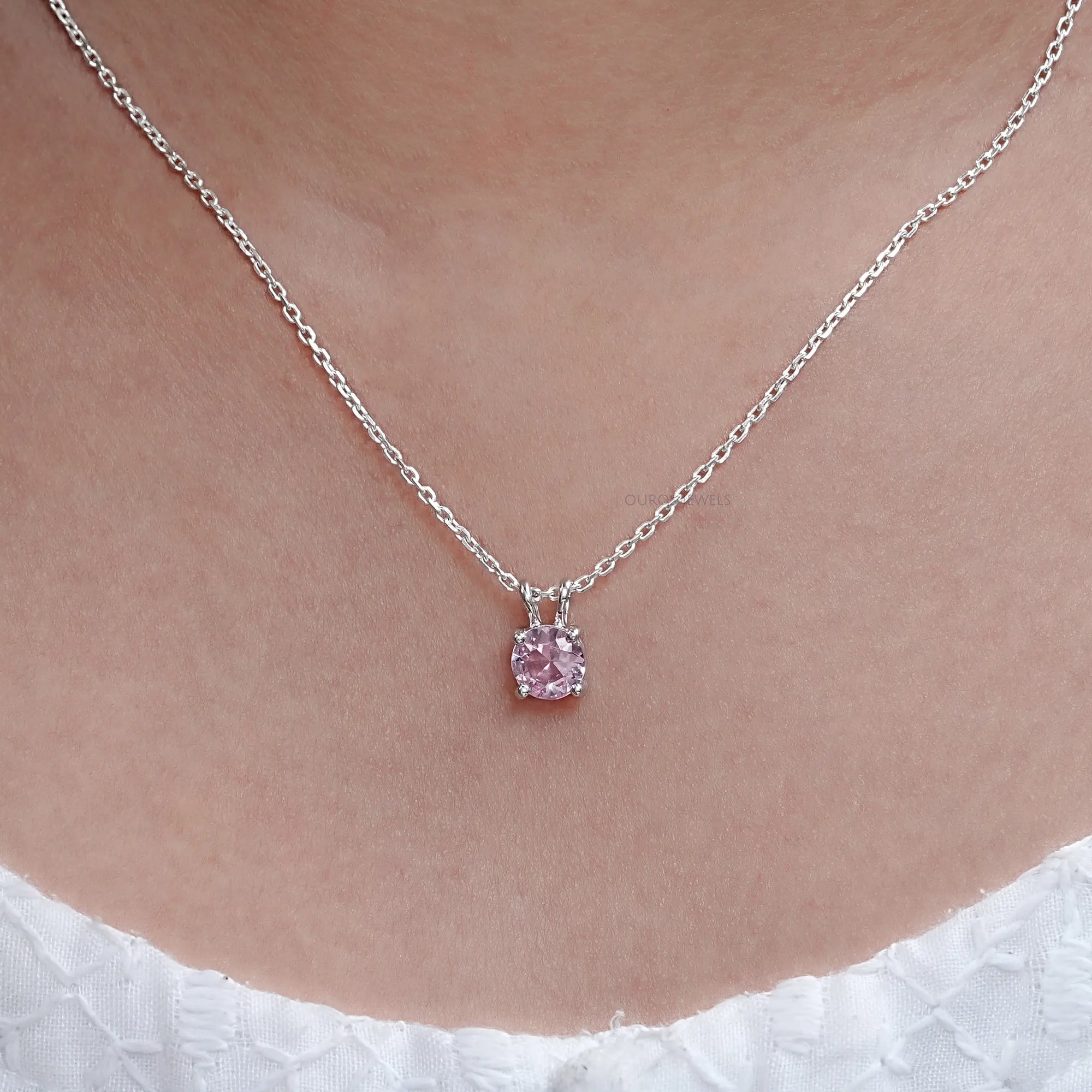 Round Shape Solitaire Lab Gemstone Pendant Necklaces