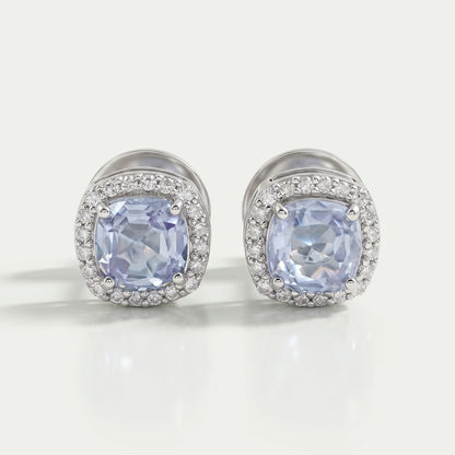Light Purple Square Cushion Halo Stud Earrings Earring