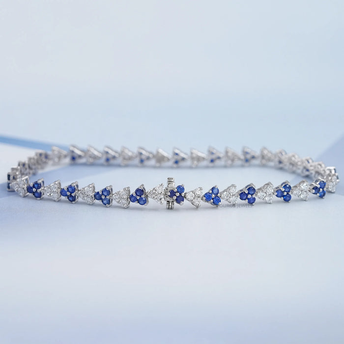 Blue Round Sapphire and Diamond Link Bracelet