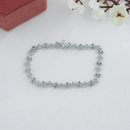 Green Gemstone And Princess Diamond Linked Bracelet