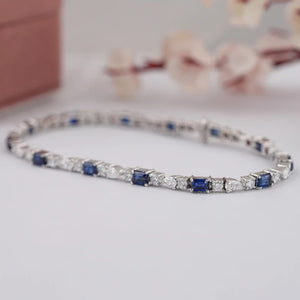 Emerald Cut Sapphire And Lab Dimond Bracelet