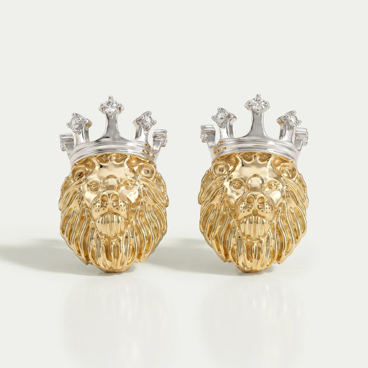 Lion King Shape Round Diamond Stud Earrings Earring