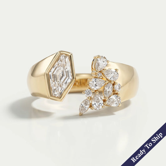 Lozenge Cut Bezel Cluster Wide Open Ring Ring