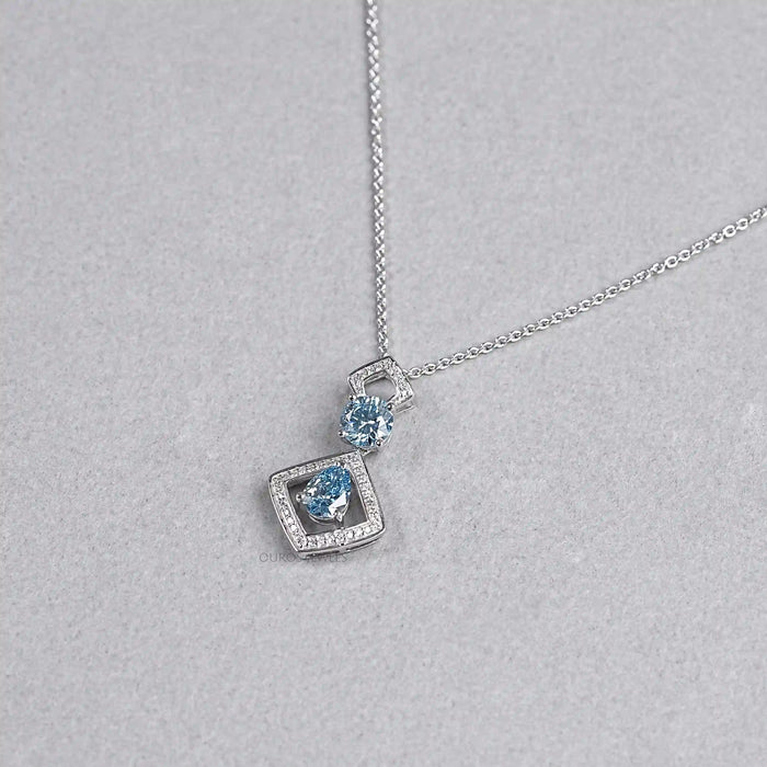 Blue Pear Diamond Halo Floating Pendant