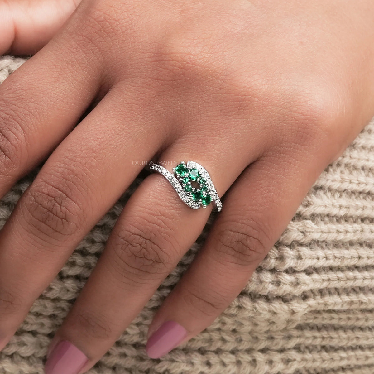 Emerald Cluster And Round Bypass Ring