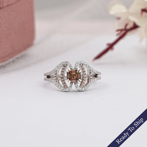 Asscher Cut Brown Diamond Split Shank Ring