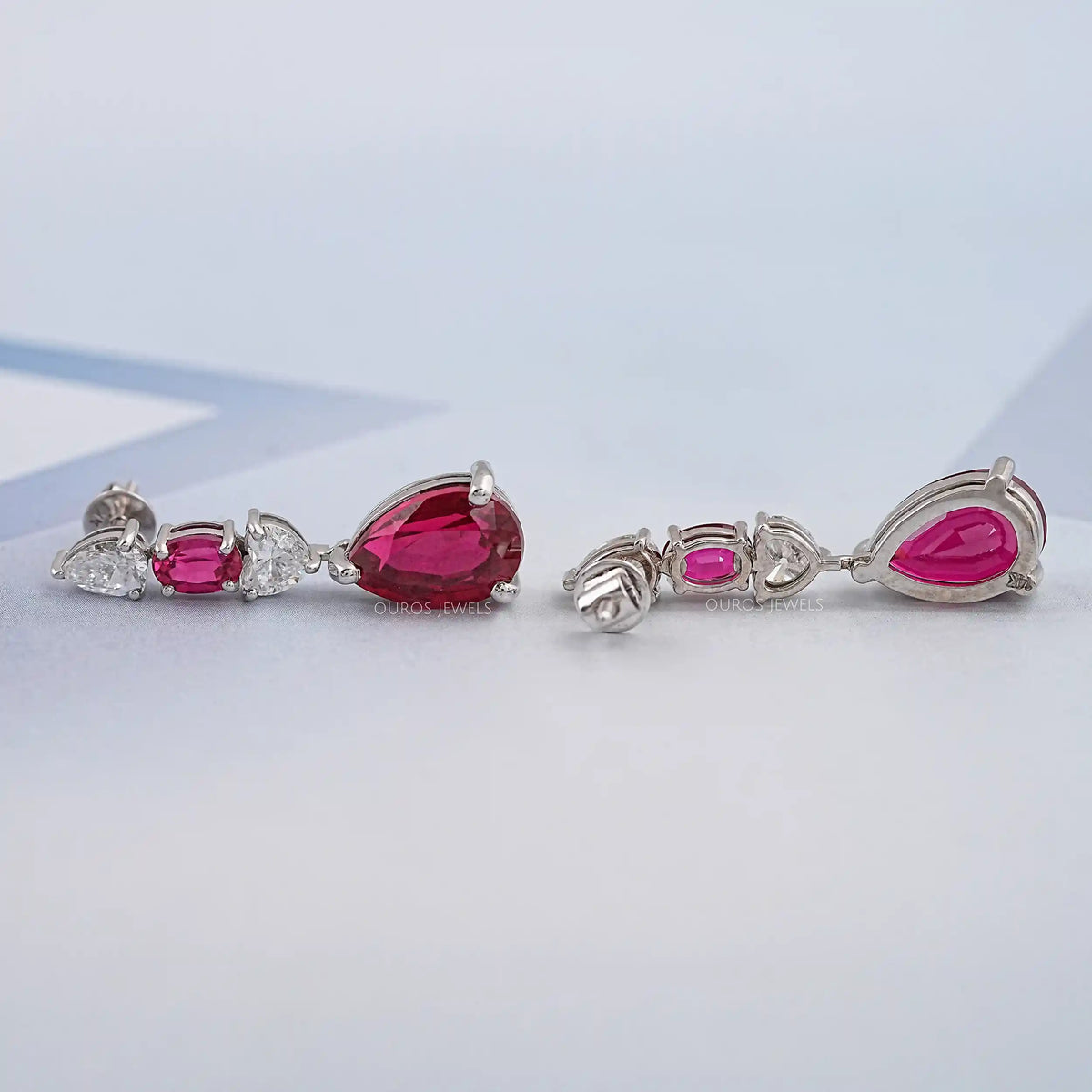 Red Ruby Pear Cut Lab Gemstone Drop Dangle Earrings Earring