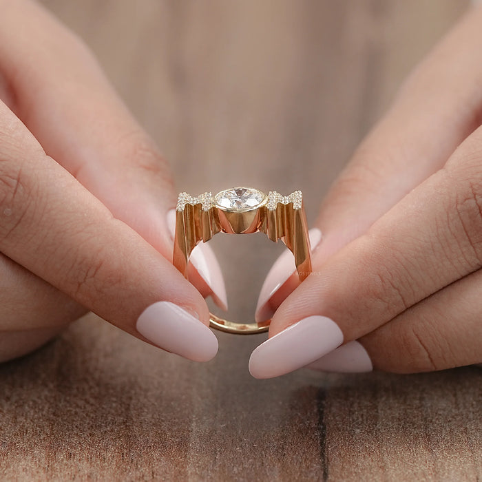 back view of mom initial letter round diamond customized mothers day ring