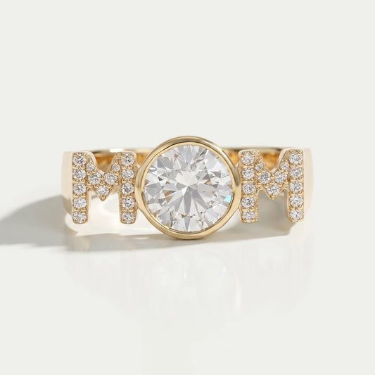 MOM Initial Letter Round Diamond Customized Ring Rings