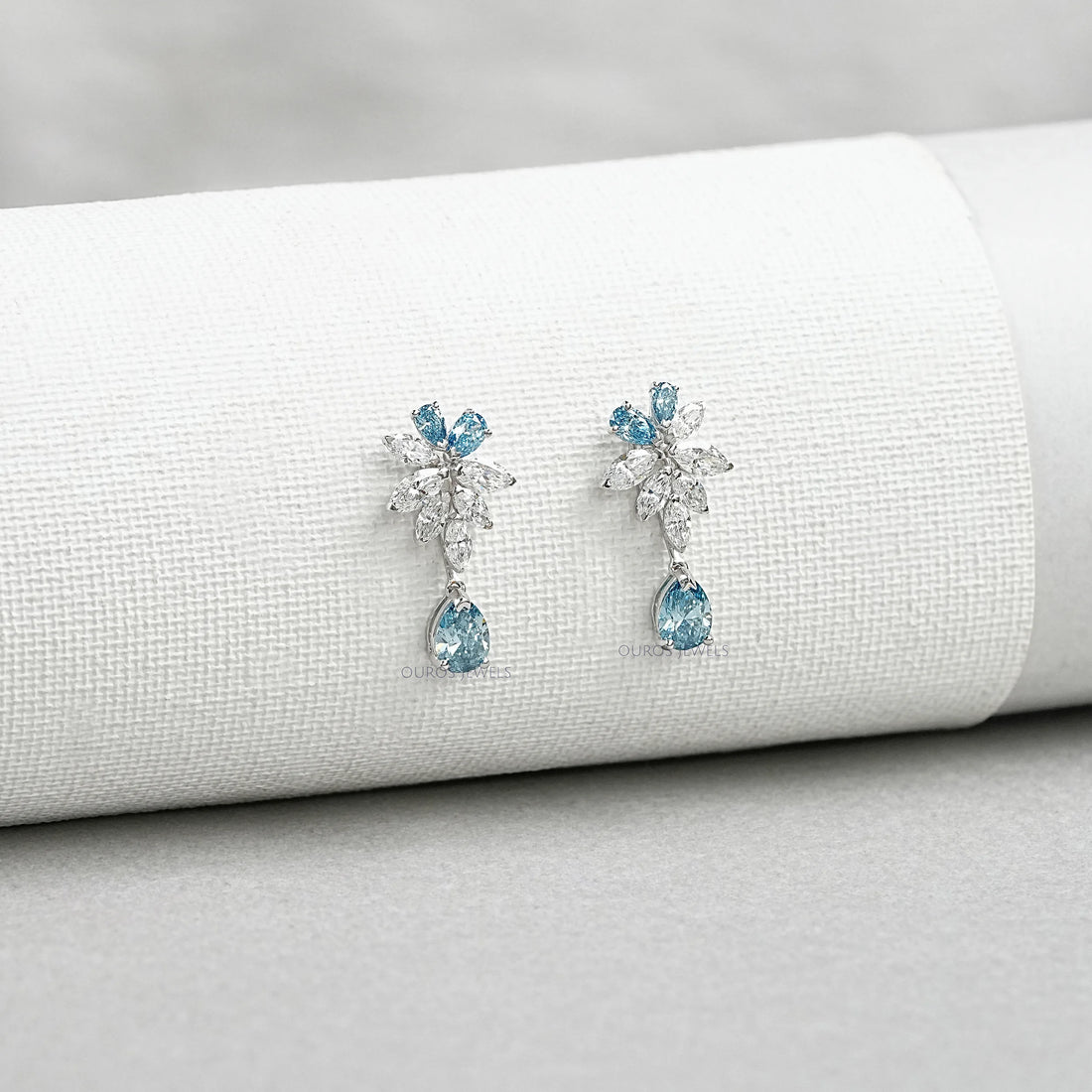 Blue Pear Diamond Cluster Drop Earrings Earrings