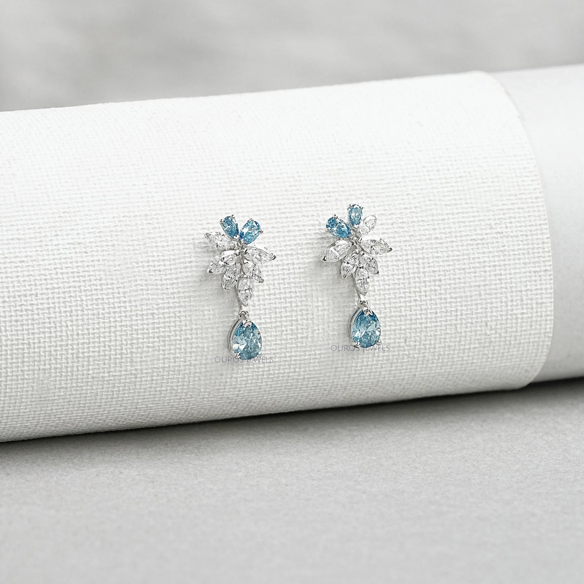 Blue Pear Diamond Cluster Drop Earrings Earrings