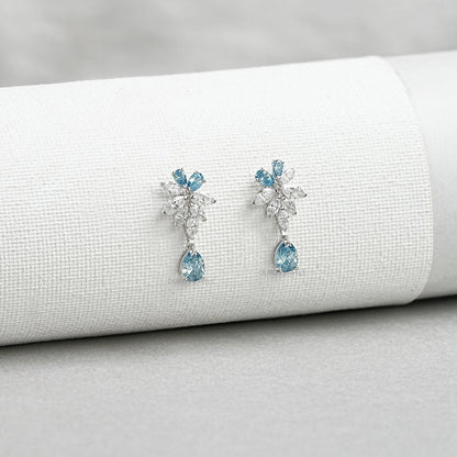 Blue Pear Diamond Cluster Drop Earrings Earrings