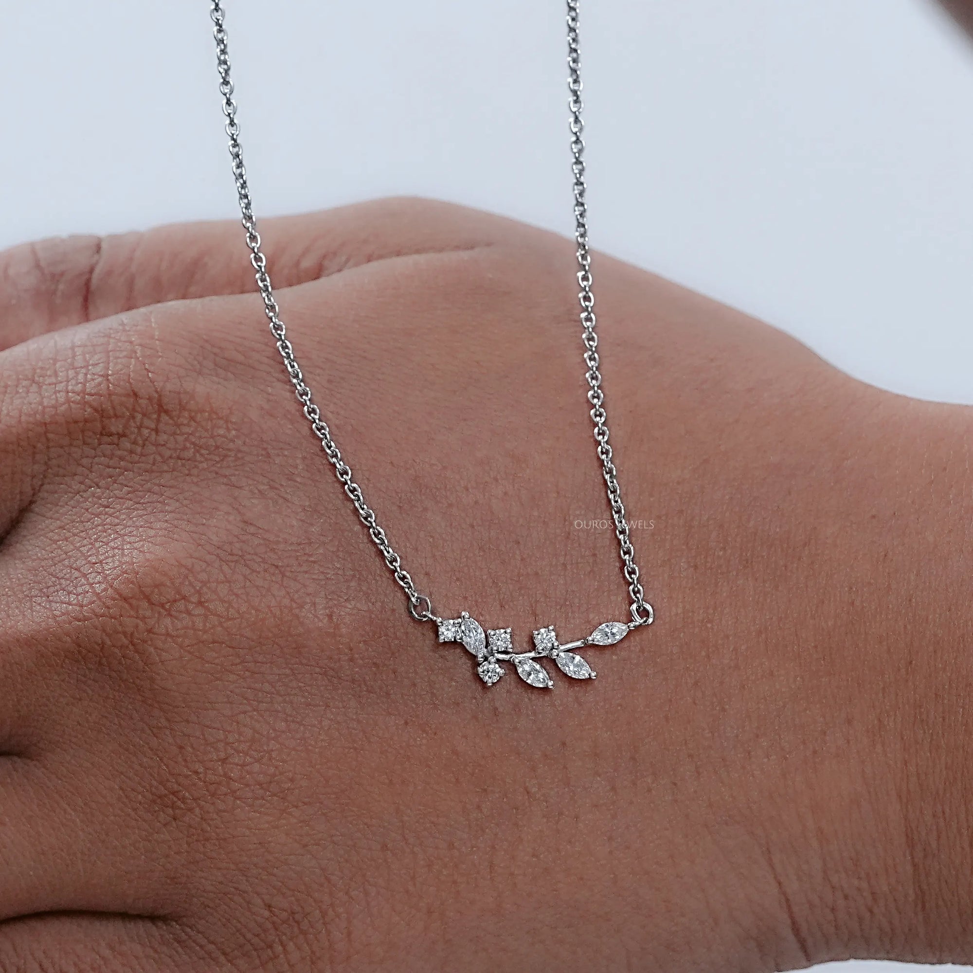 Marquise Cut Lab Diamond Leaf Pendant Necklaces