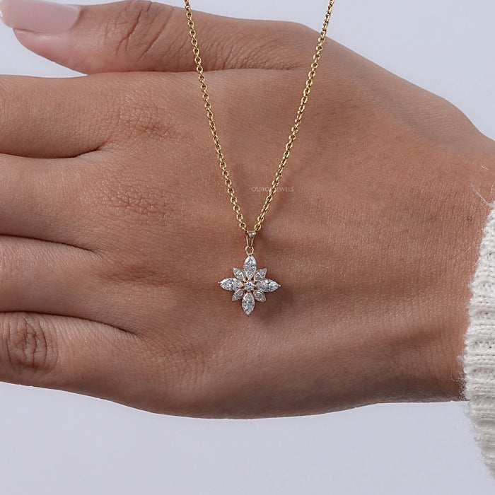 Marquise Cut Bezel Set Cluster Diamond Pendant