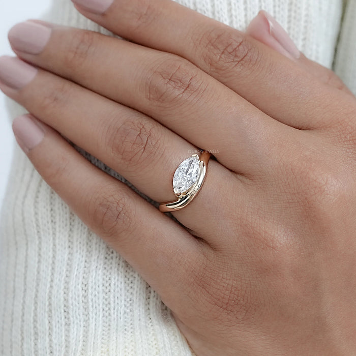 Marquise Cut Lab Wave Diamond Ring in Yellow Gold