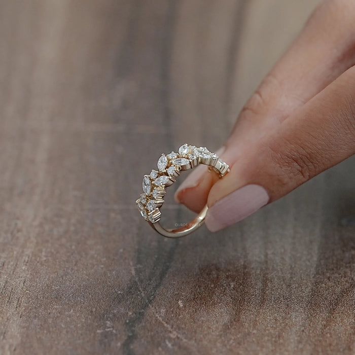 Two Row Marquise And Round Diamond Wedding Ring