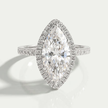 Marquise Cut Halo Lab Grown Diamond Engagement Ring