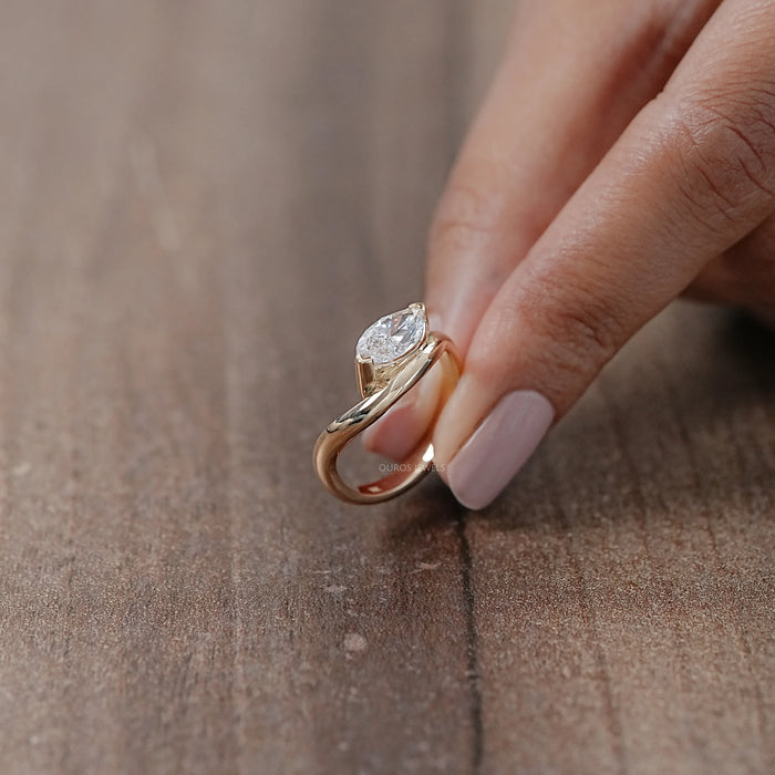 Marquise Cut Lab Wave Diamond Ring in Yellow Gold