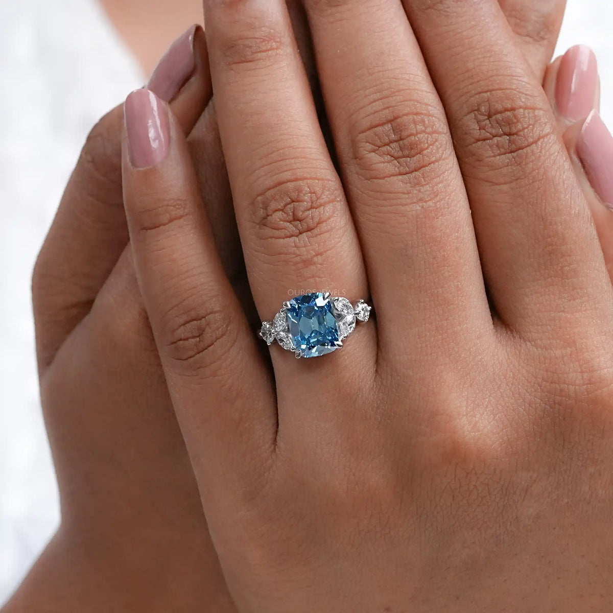 Fancy Blue Old Mine Cushion Diamond Engagement Ring Ring