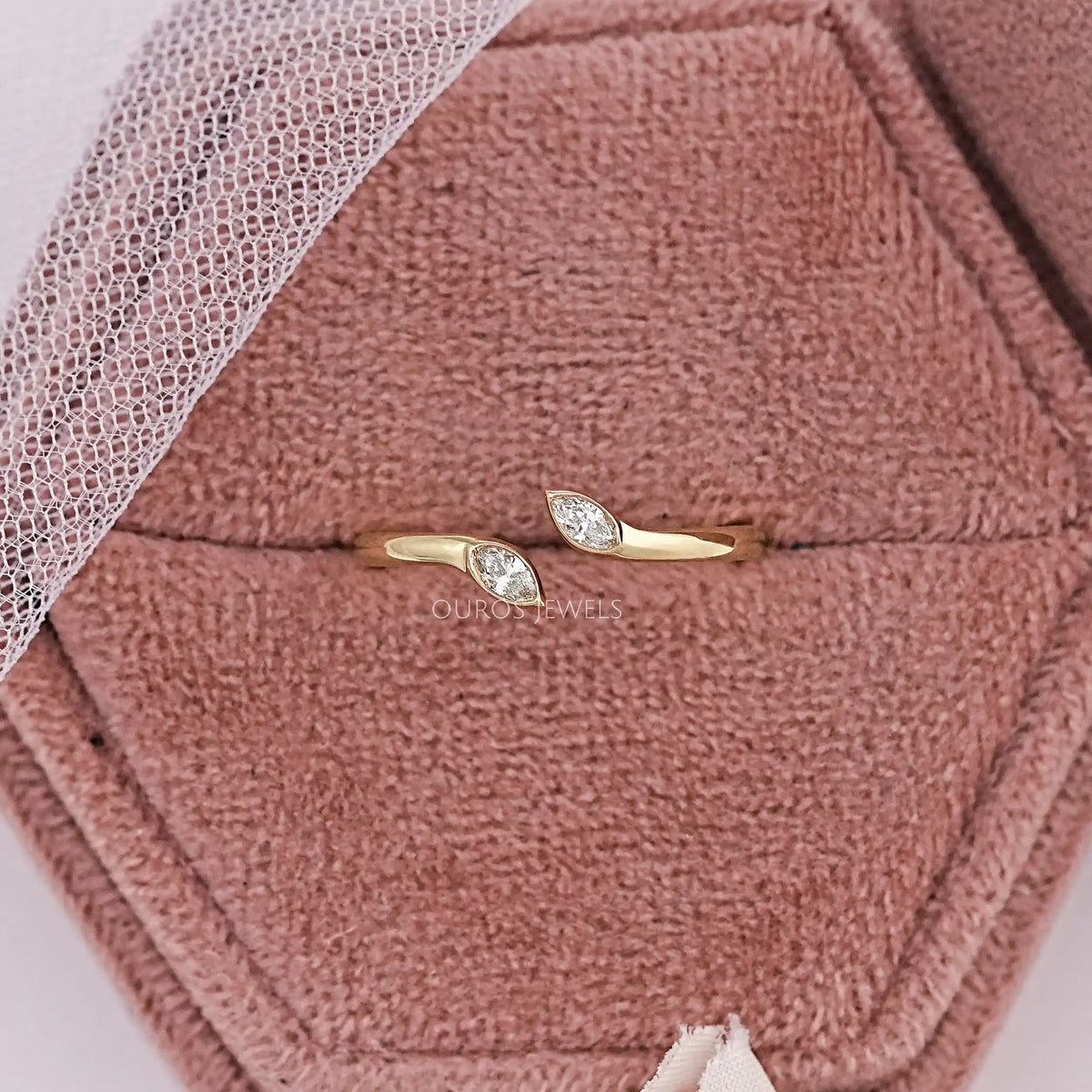 Marquise Lab Diamond Bezel Set Open Cuff Ring Ring