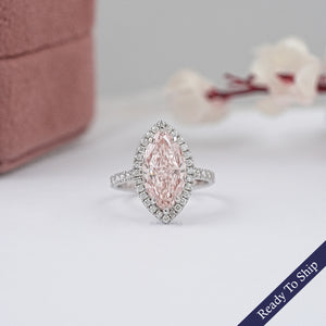 Pink Marquise Cut Halo With Accent  Diamond Engagement Ring