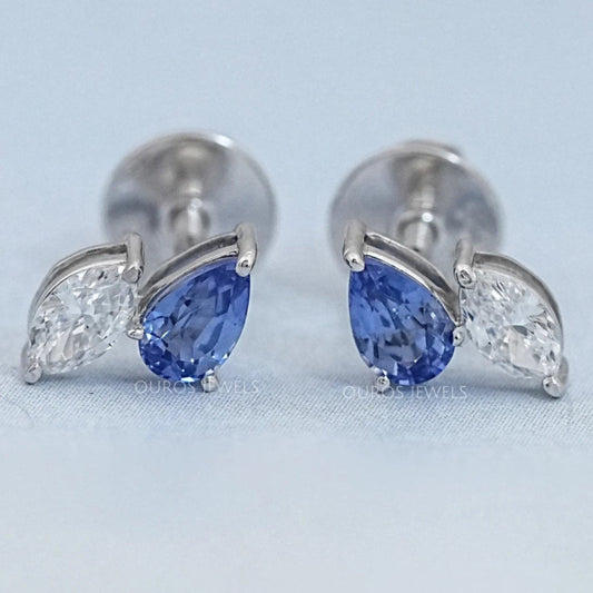 Two Stone Sapphire Pear And Marquise Diamond Stud Earrings Earrings