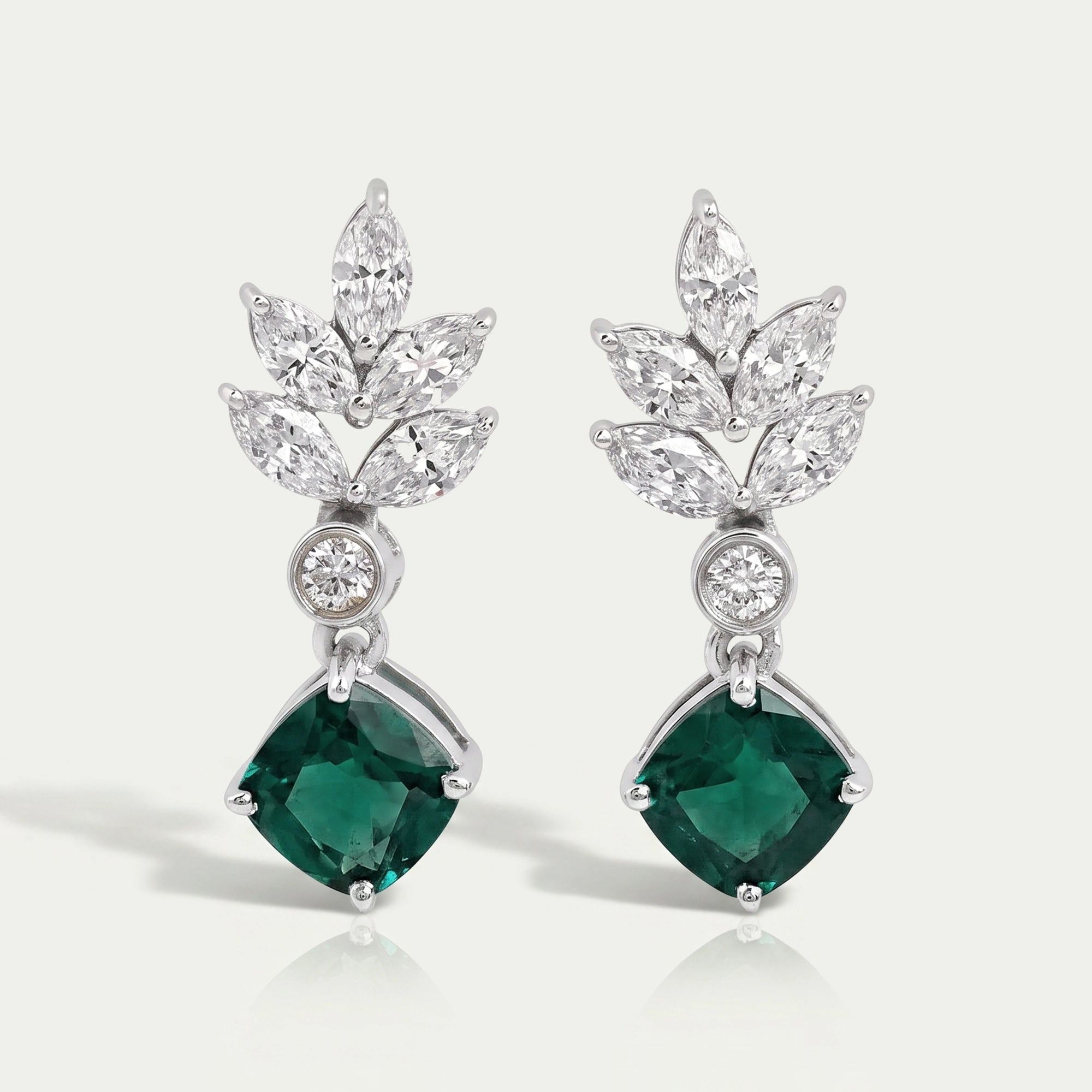 Green Gemstone Cushion And  Marquise  Drop  Earrings