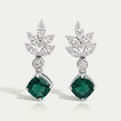 Green Gemstone Cushion And  Marquise  Drop  Earrings