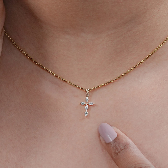 Marquise Cut Lab Grown Diamond Cross Pendant 